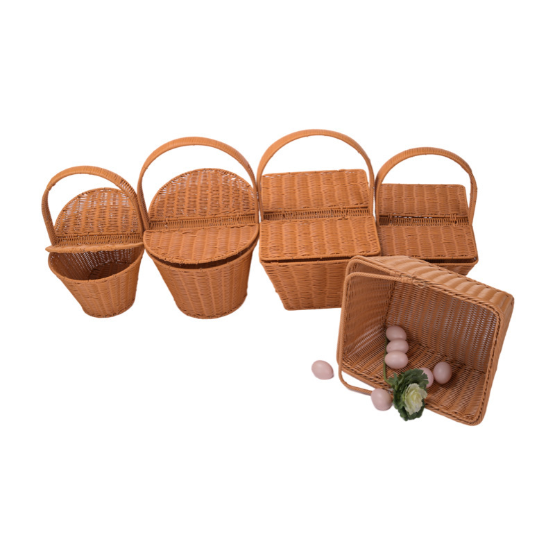 Wholesale cheap oval fruit vegetable bread wine food storage plastic rattan picnic hand woven baskets with handles