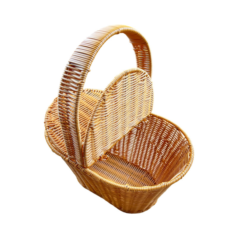 Wholesale cheap oval fruit vegetable bread wine food storage plastic rattan picnic hand woven baskets with handles