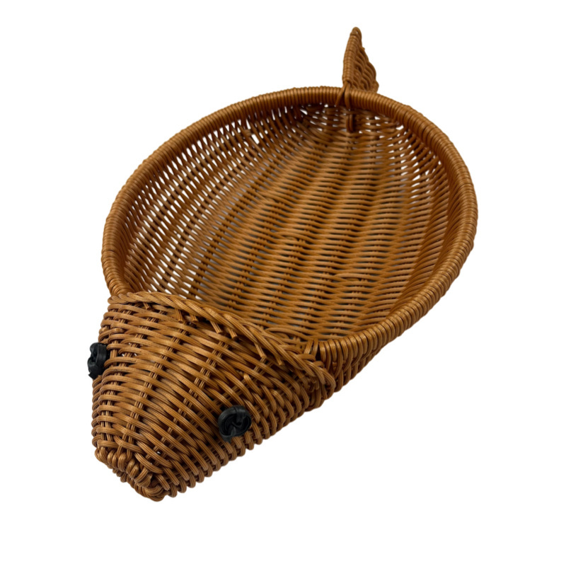 Home decor wholesale handicraft art zodiac animal fish shaped fruit kid rattan hand woven storage baskets