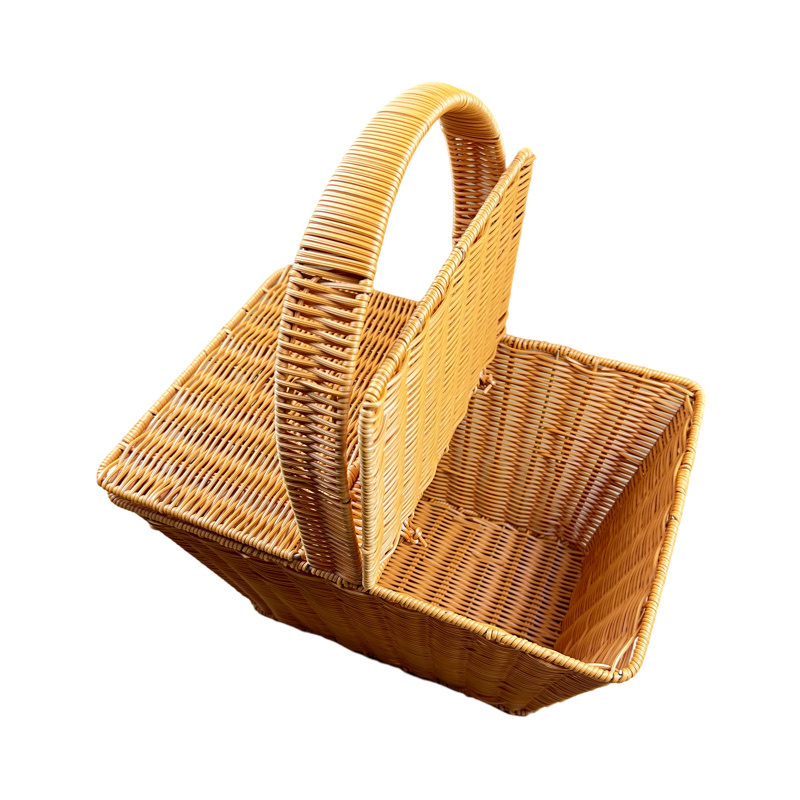 Wholesale cheap oval fruit vegetable bread wine food storage plastic rattan picnic hand woven baskets with handles