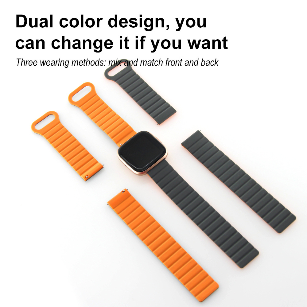 Loop Silicone Strong Magnetic Watch Band Reversible Strap For Fitbit versa 2 lite Sport Smart Watch Bracelet Accessories Black