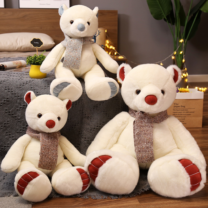 Wholesale High Quality   Furry Stuffed White Bear Polar Bear Big Plush Toy with Knitting  Scarf