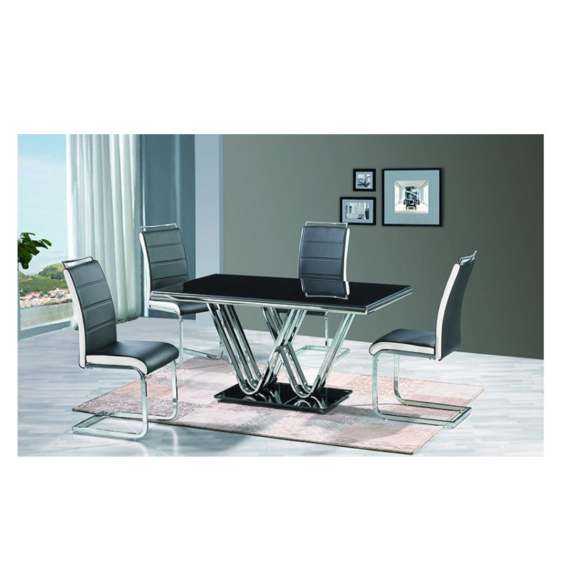 wholesale china modern stainless steel dining table base with glass top dining table set italian