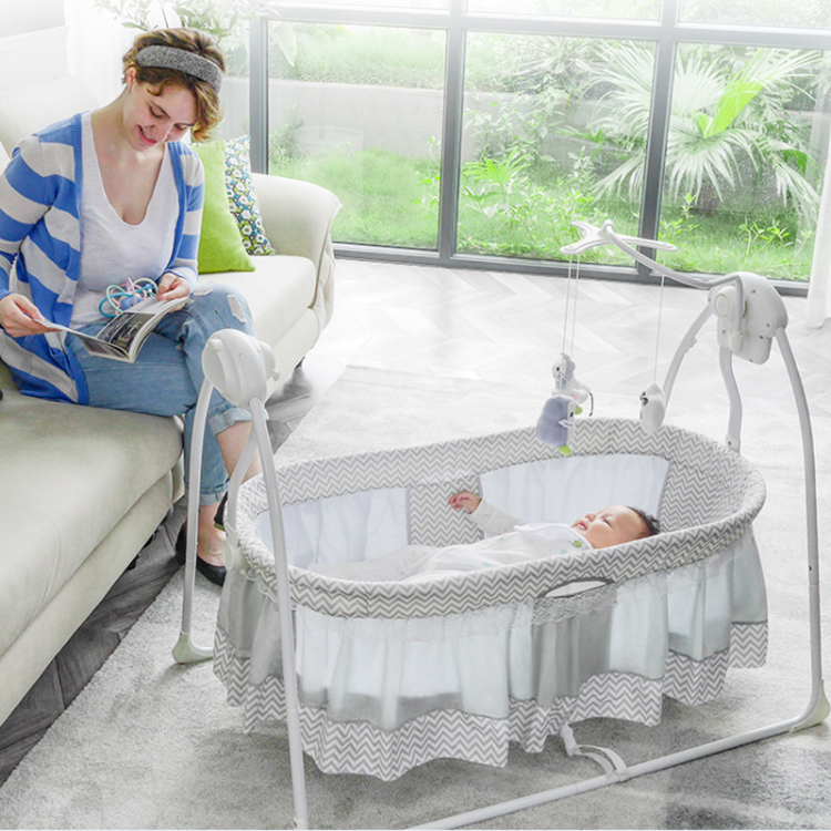 Hot sale folding baby swing bed electric rocking cradle with mosquito net