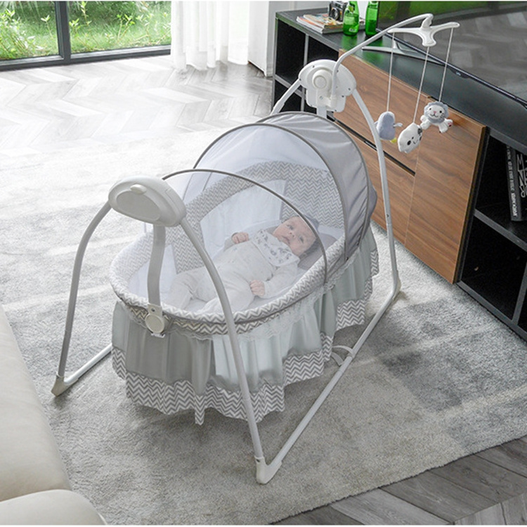 Hot sale folding baby swing bed electric rocking cradle with mosquito net