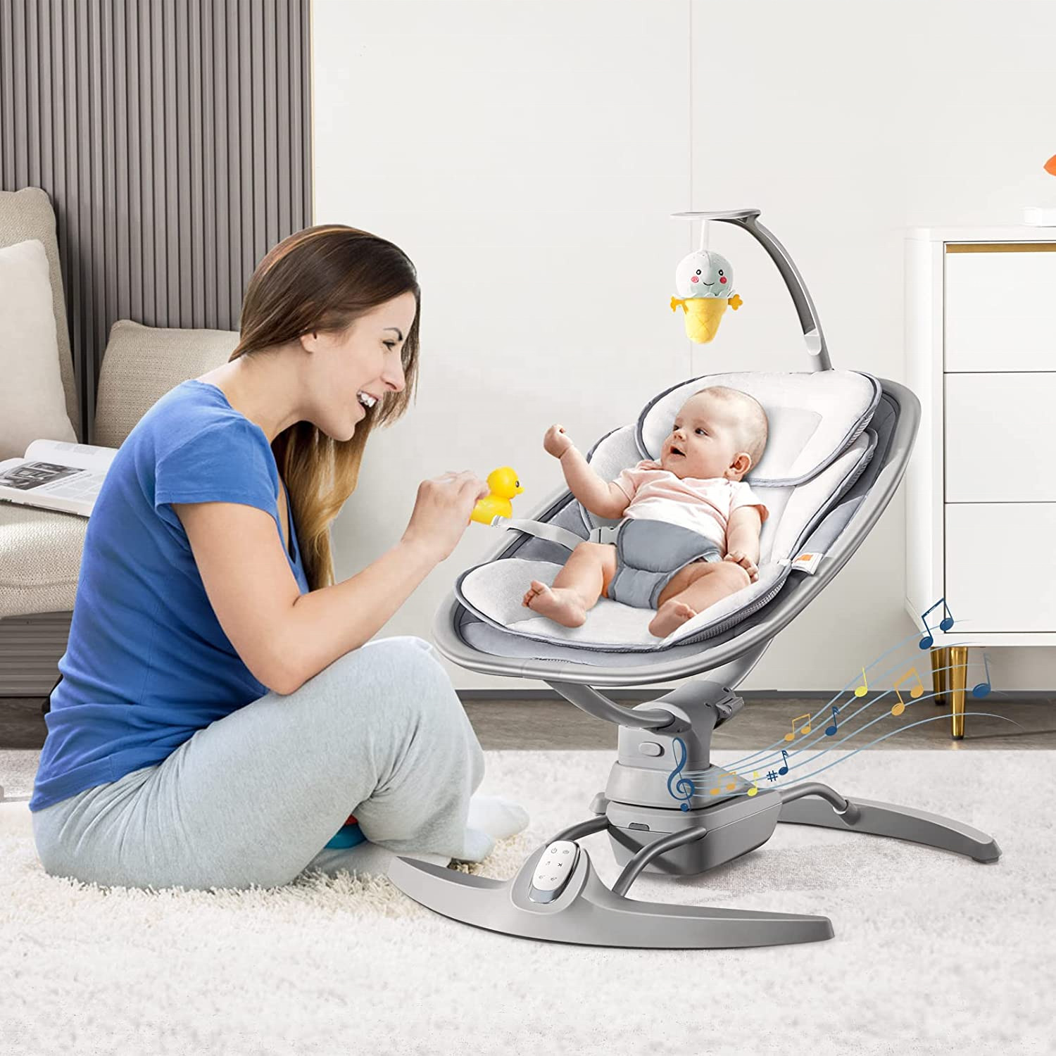 Newborn indoor feeding musical smart electric remote control infant automatic cradle swing chair bouncer baby rocker