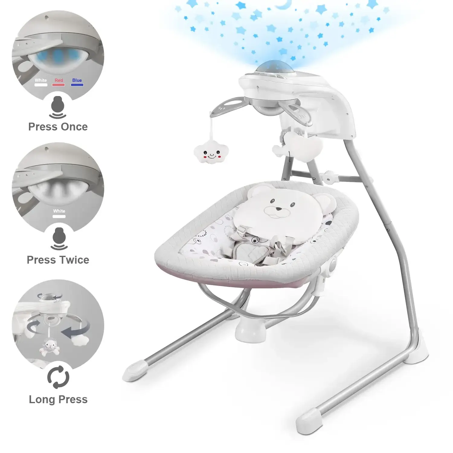 Living room electric smart rocking automatic new born bouncer infant cradle swing bed baby rocker crib with music night light