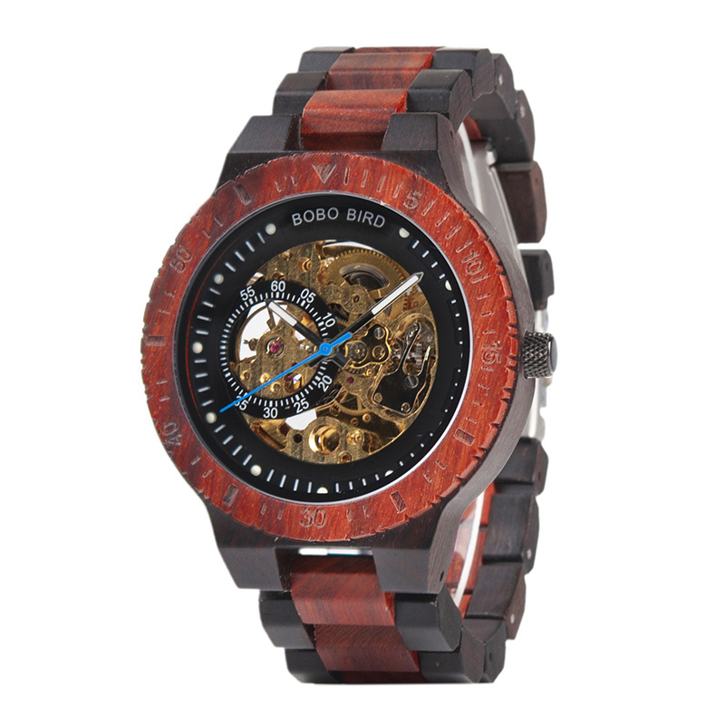 BOBO BIRD Charming Automatic Mechanical Red Sandalwood Ebony Watches R05-2