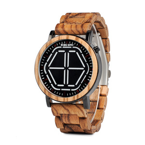 bobo bird New design led electronic wooden watch with fashion Hexagonal White light men bamboo watch