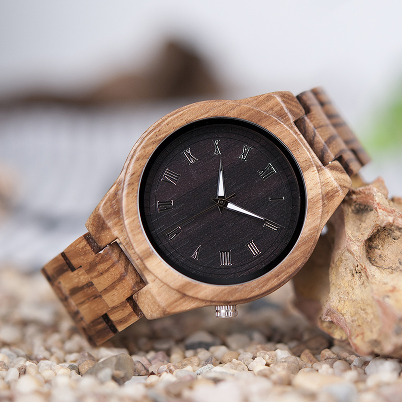 BOBO BIRD M30 Men's Charming Simple round Watch Top Brand Quartz with Miyota Movement Waterproof Zebrawood Strap Wooden