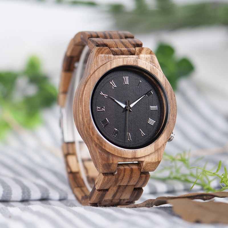 BOBO BIRD M30 Men's Charming Simple round Watch Top Brand Quartz with Miyota Movement Waterproof Zebrawood Strap Wooden