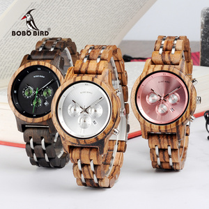 BOBO BIRD Luxury Chronograph Date Display Stainless Steel Wrist Wood Watch for Women