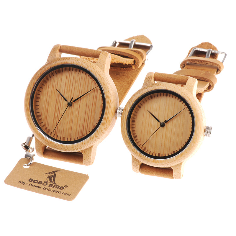 BOBO BIRD Lovers Wood Watches for Women Mens Leather Band Bamboo Couple Casual Quartz Watches OEM as Gift