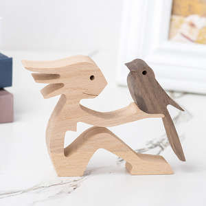 Wooden Bird Miniature Table Ornament Craft Decoration Figurine Home Decor Living Room Decorative Sculpture Wood Carving Pet Gift