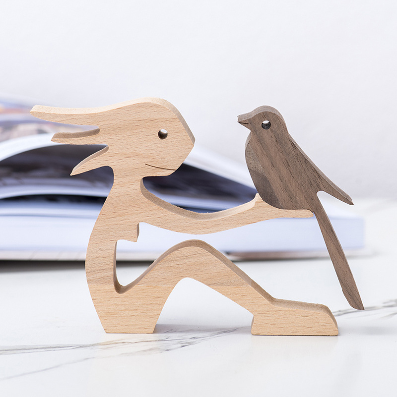 Wooden Bird Miniature Table Ornament Craft Decoration Figurine Home Decor Living Room Decorative Sculpture Wood Carving Pet Gift