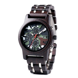 BOBO BIRD Men's Wood Chronograph Wristwatch Multi-Function Sport Fashion Watch with Quartz Movement Waterproof Stop Watch Case