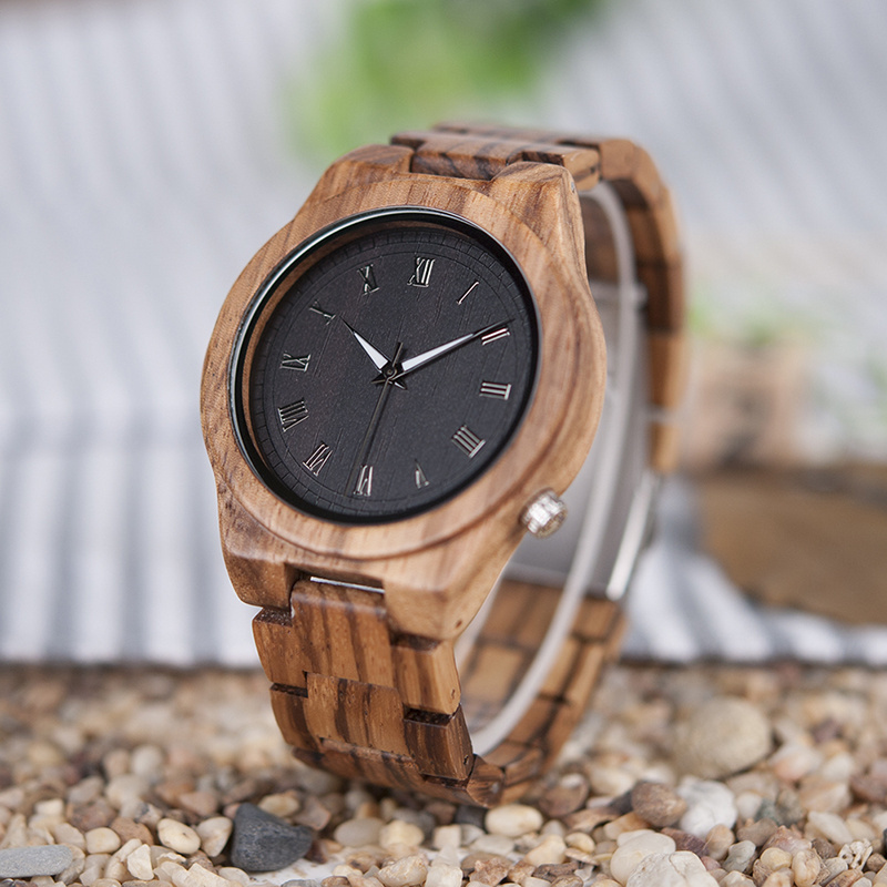 BOBO BIRD M30 Men's Charming Simple round Watch Top Brand Quartz with Miyota Movement Waterproof Zebrawood Strap Wooden