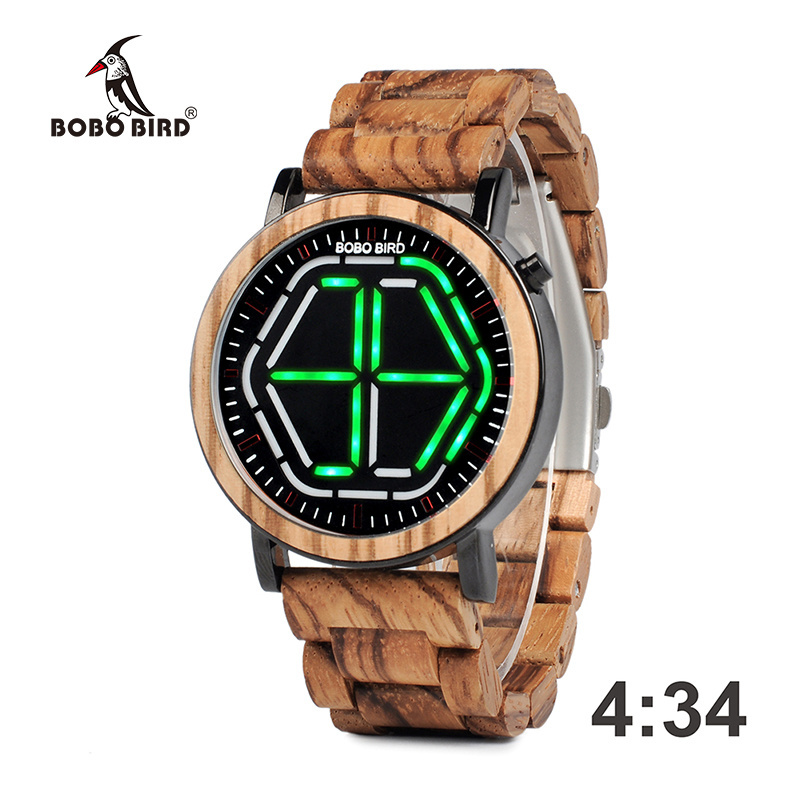 BOBO BIRD led electronic wood watch with fashion Hexagonal wristwatch man