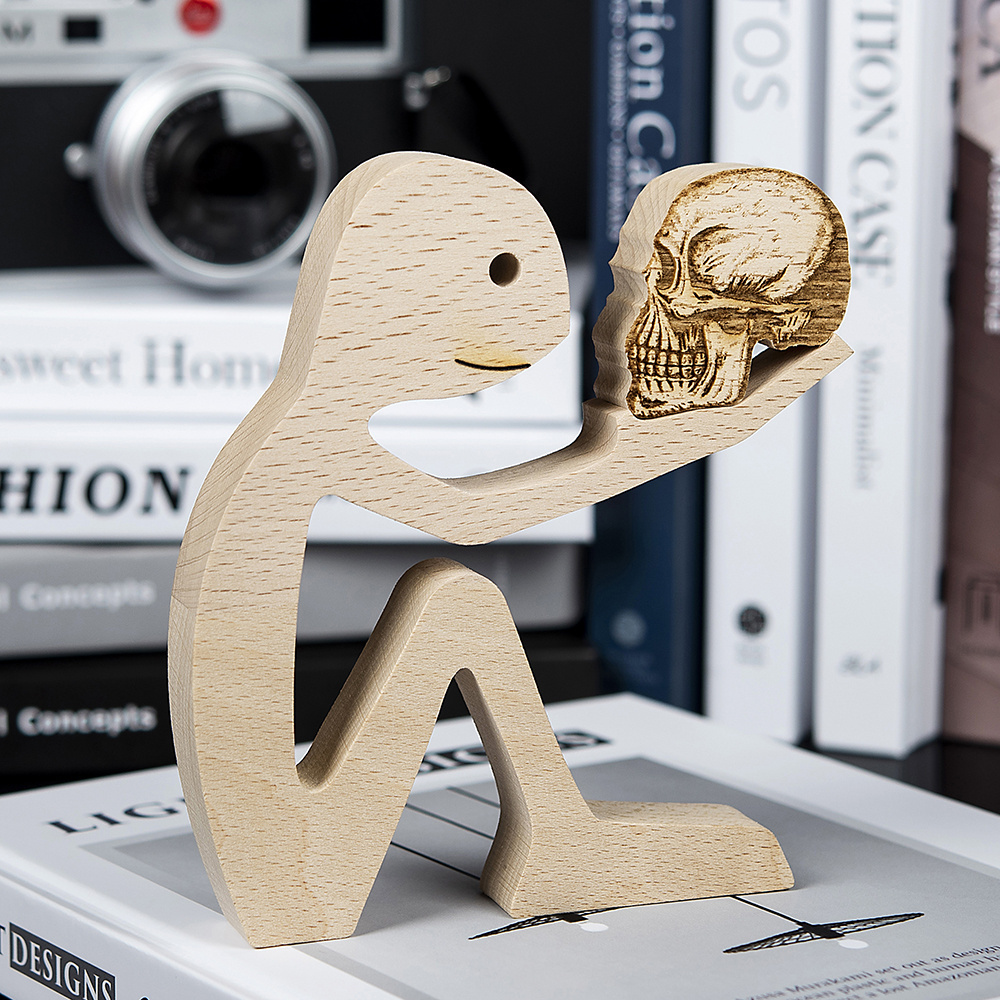 Human and skull Wooden Carved Sculpture Hand-Sanded Wooden Craft Home Desk Decorations Great Gifts For Girl Anniversary