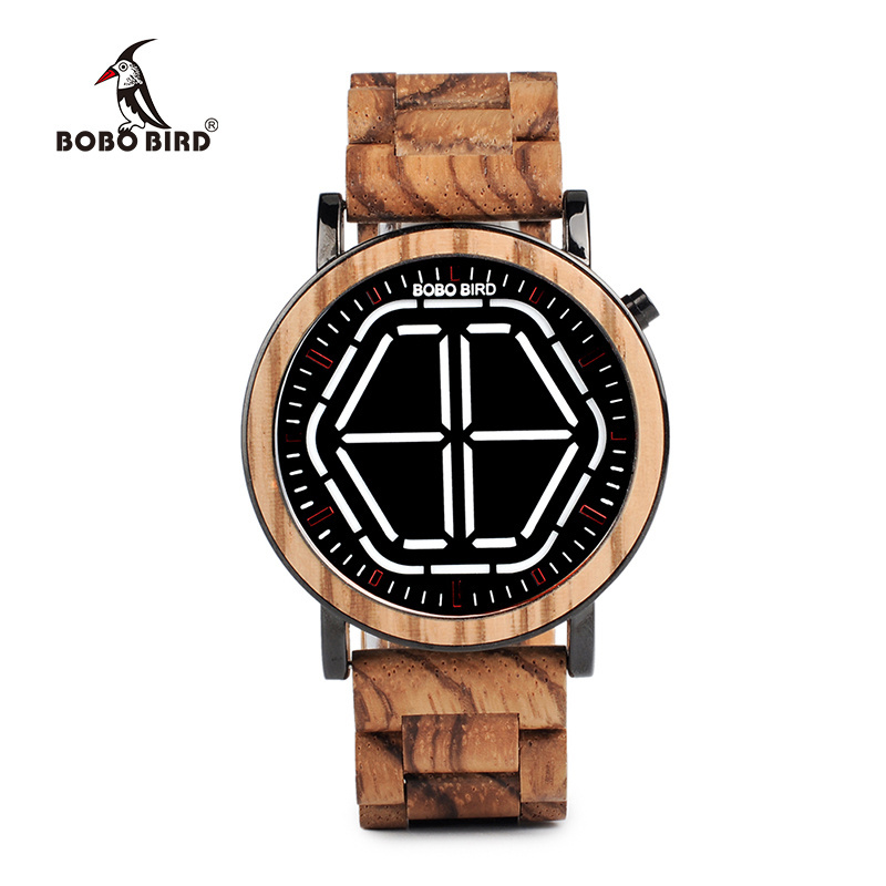 BOBO BIRD led electronic wood watch with fashion Hexagonal wristwatch man