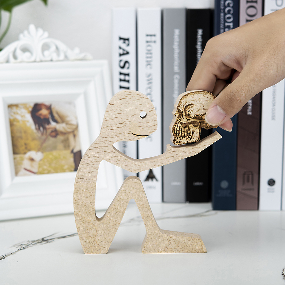 Human and skull Wooden Carved Sculpture Hand-Sanded Wooden Craft Home Desk Decorations Great Gifts For Girl Anniversary