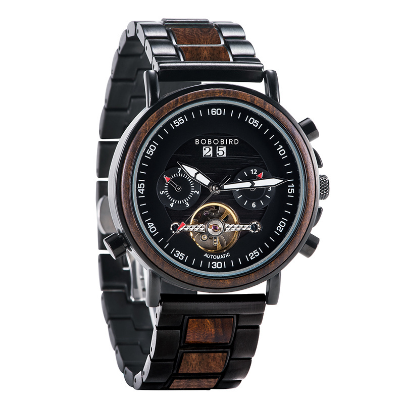 Professional High Quality Wooden Stainless Steel Strap Black Luxury Automatic Wrist Watch Quartz Mens Mechanical Watches