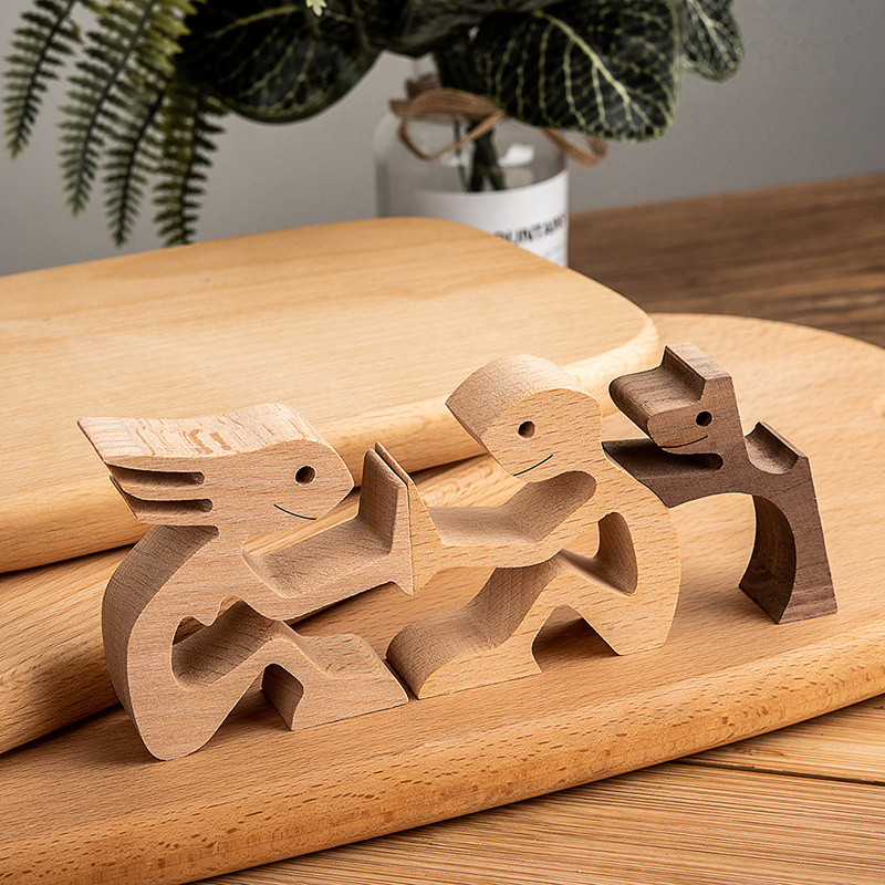 Hot sale home decoration creative dog and man wooden crafts