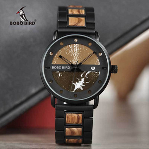 Saat erkek Wooden Watches Men Wristwatch Quartz Clock Auto Date BOBO BIRD watch with Wood Box