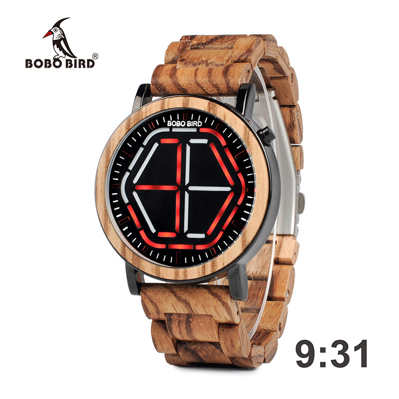 BOBO BIRD led electronic wood watch with fashion Hexagonal wristwatch man