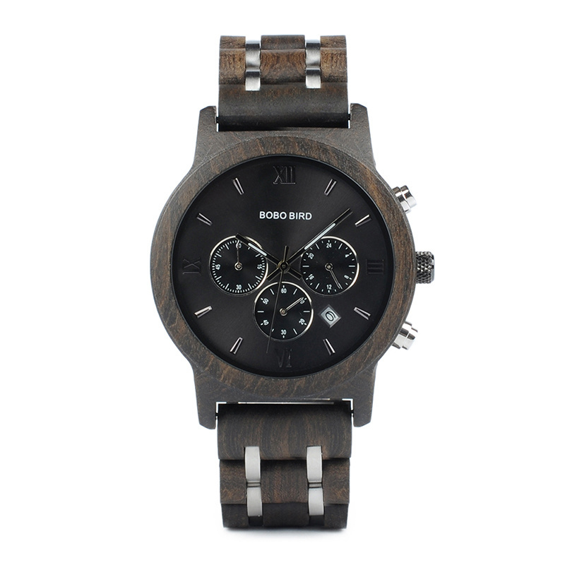 BOBO BIRD Chronograph Date Display 24 Hour System Wood Watch For Men