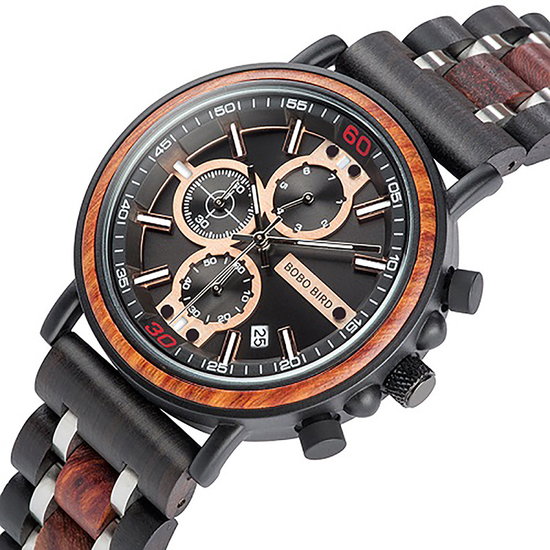 New Release Watches Men Brown Wrist Wooden Watch BOBO BIRD S18 Multiple Time Zone Men Watches