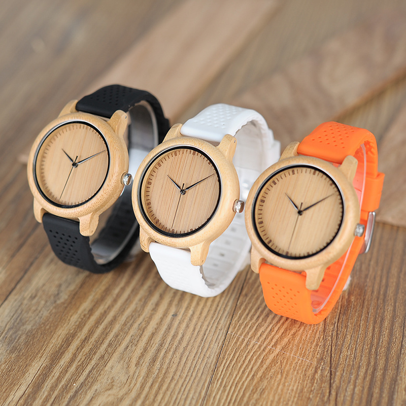 BOBO BIRD 2019 fashon Bamboo wood Watch Colorful with Silicone Strap quartz watches