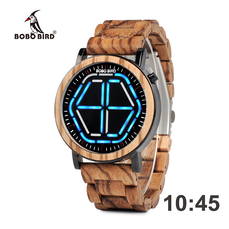 BOBO BIRD led electronic wood watch with fashion Hexagonal wristwatch man