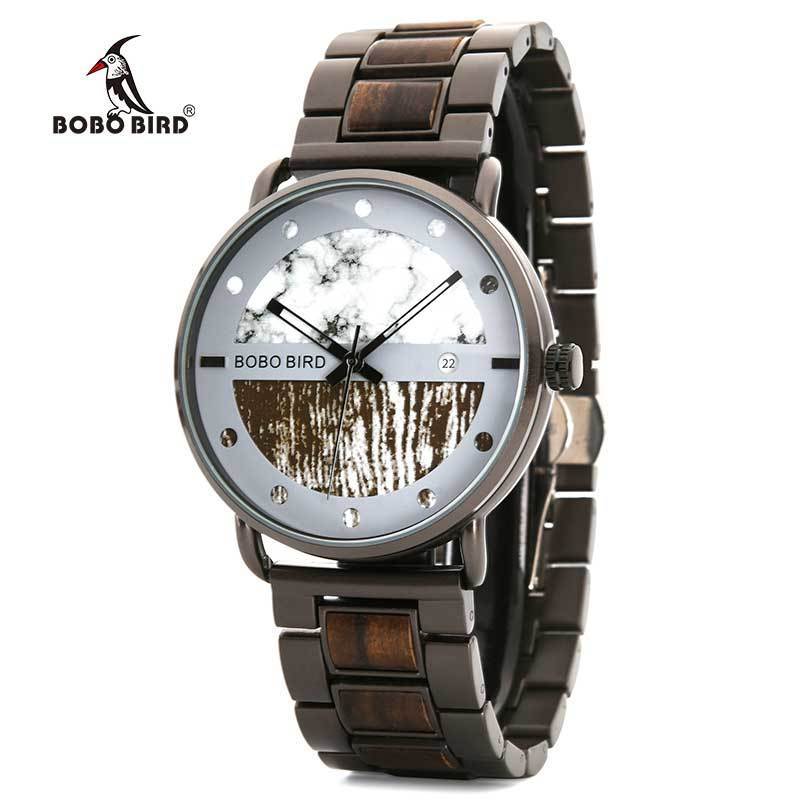 Saat erkek Wooden Watches Men Wristwatch Quartz Clock Auto Date BOBO BIRD watch with Wood Box