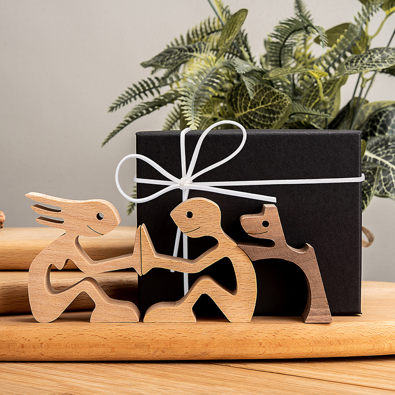 Hot sale home decoration creative dog and man wooden crafts