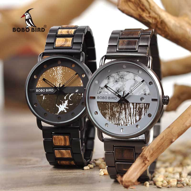 Saat erkek Wooden Watches Men Wristwatch Quartz Clock Auto Date BOBO BIRD watch with Wood Box