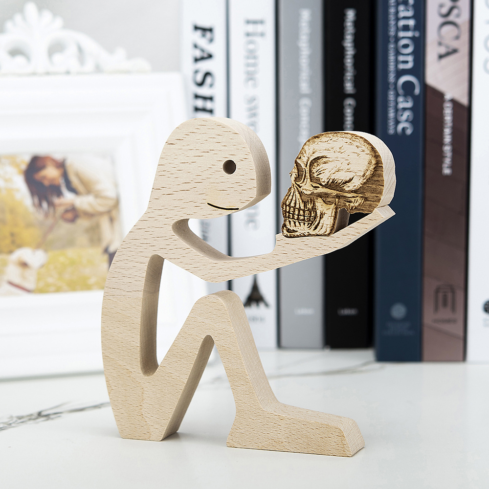 Human and skull Wooden Carved Sculpture Hand-Sanded Wooden Craft Home Desk Decorations Great Gifts For Girl Anniversary