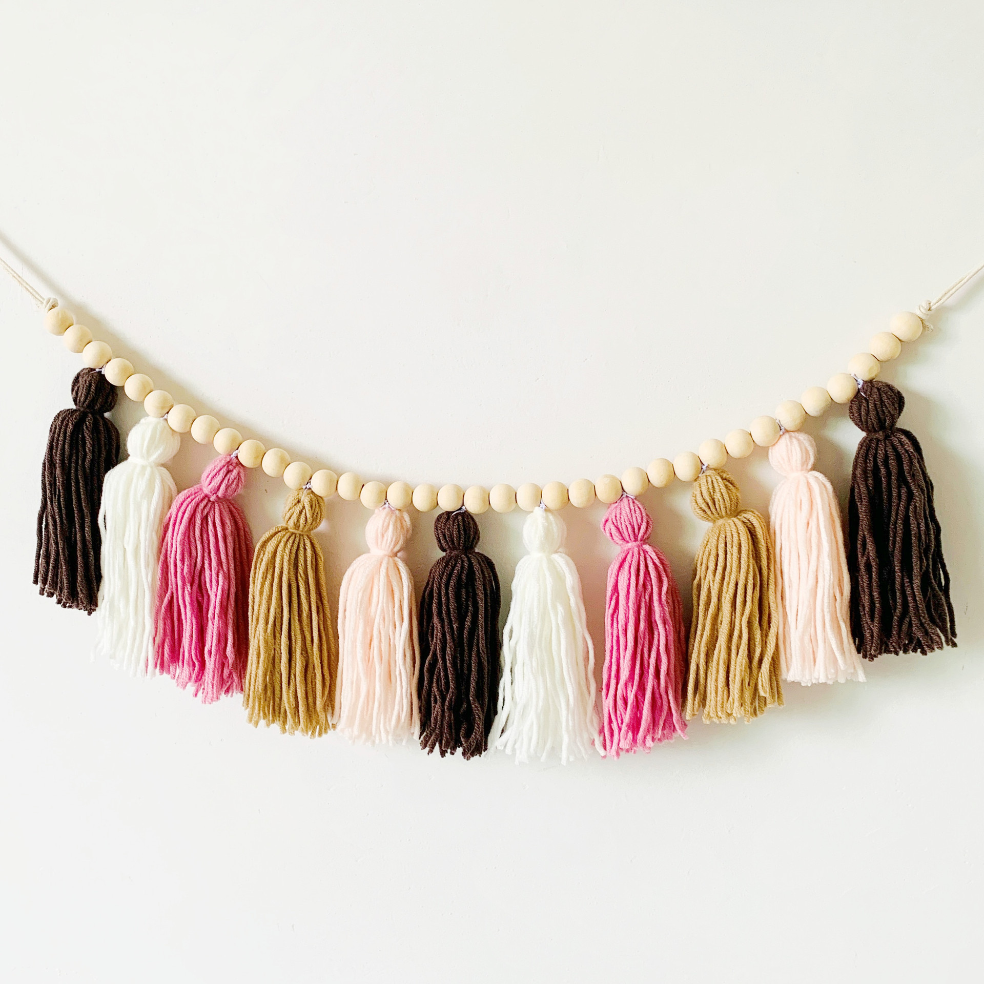 Home Party Baby Kids Boho Decor Wall Hanging Sign Pastel Tassel Bead Garland Banner with Wood Beads