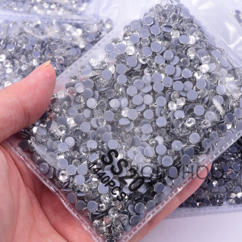 BOBOHOO Round ss3-ss50 Cold Strong Glue Crystal AB Stones Glass Hot Fix Rhinestone For Dance Dress