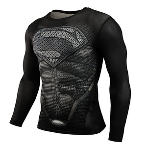 Fitspi Long Sleeve Sport Shirt Men Superhero 3d Compression T Shirt Quick Dry Men's Running T-shirt Gym Fitness Dropshipping