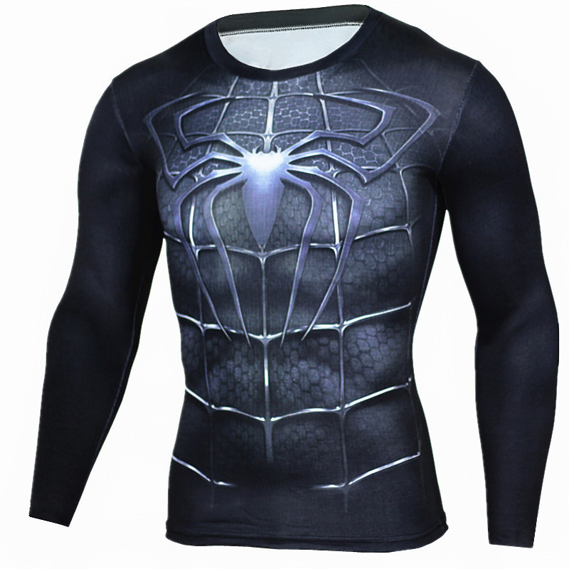 Fitspi Long Sleeve Sport Shirt Men Superhero 3d Compression T Shirt Quick Dry Men's Running T-shirt Gym Fitness Dropshipping