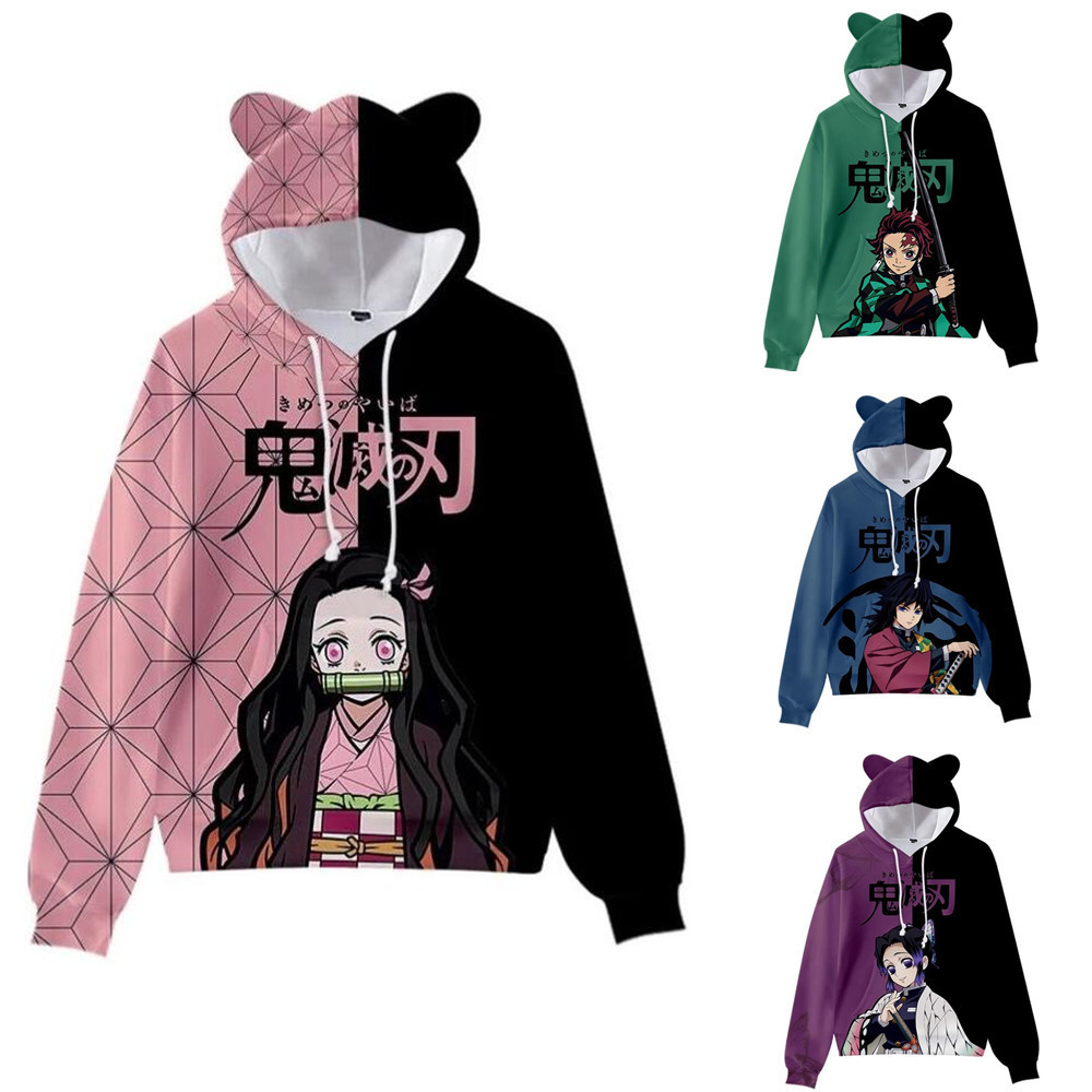 Fitspi Japan Anime Pullover Women Hoodie Cat Ears Cartoon Sweatshirt Teens Boys Girls Cosplay Costume Hoodies