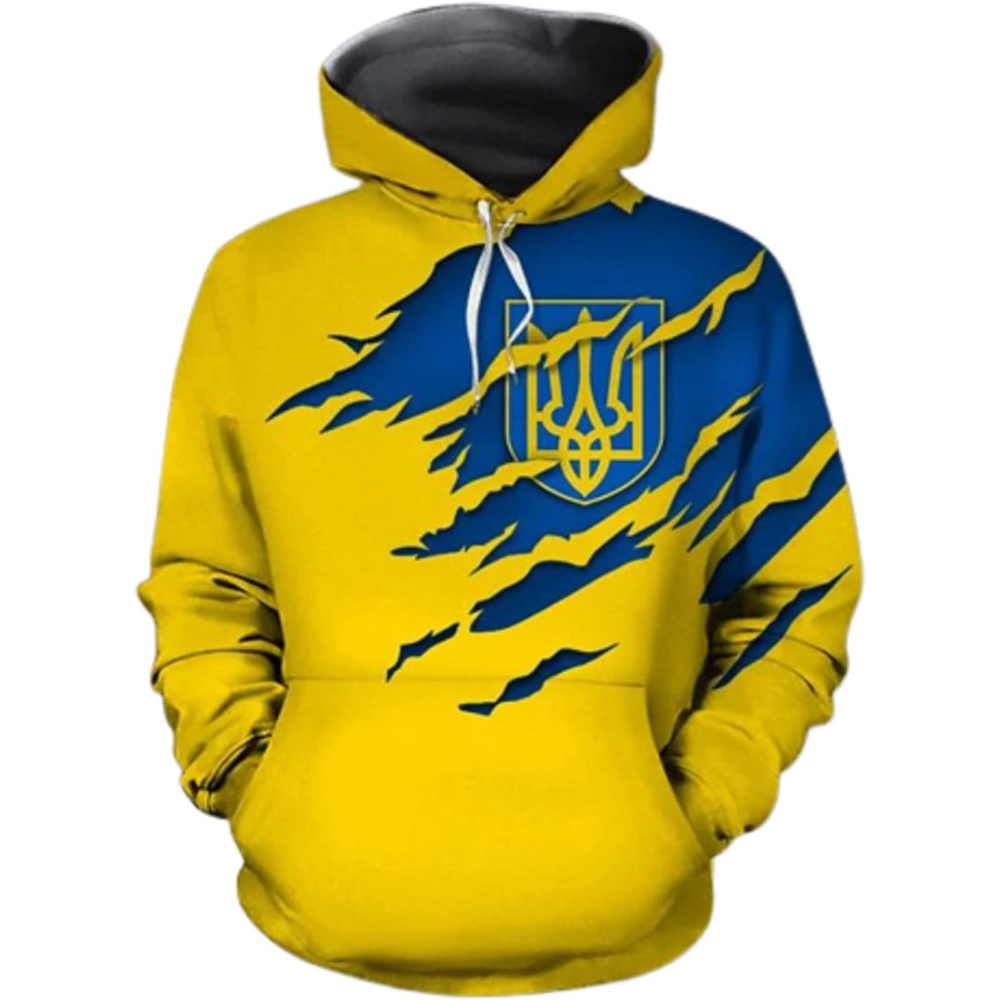 Fitspi Wholesale Custom Country Ukraine Flag  Yellow Blue 3d All Over Printed Unisex Classic Hoodie Sweatshirt Pullover