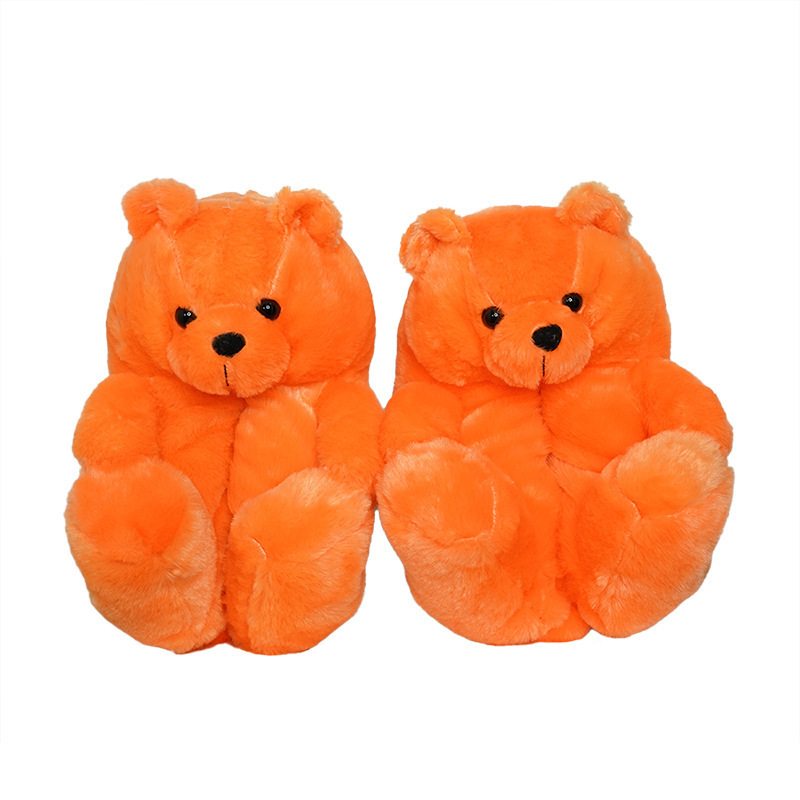 Stuffed Animal Fluffy Furry fashion Teddy  Slides Plush Teddy Bear Slippers for Men women parent-children indoor shoes