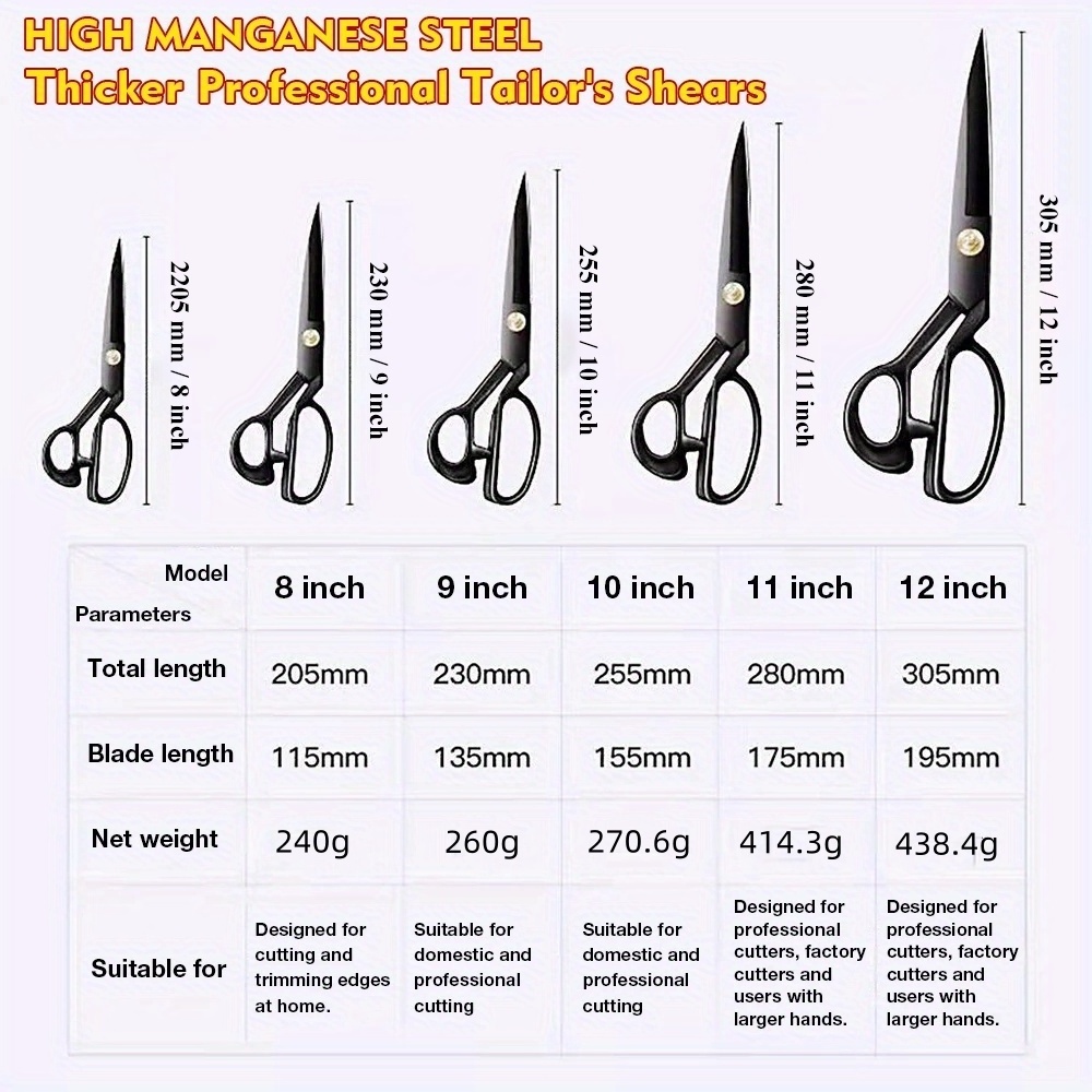 Professional Clothing Leather Sewing Scissors Razor Blade 8/9/10/11/12 Inch Fabric Scissors