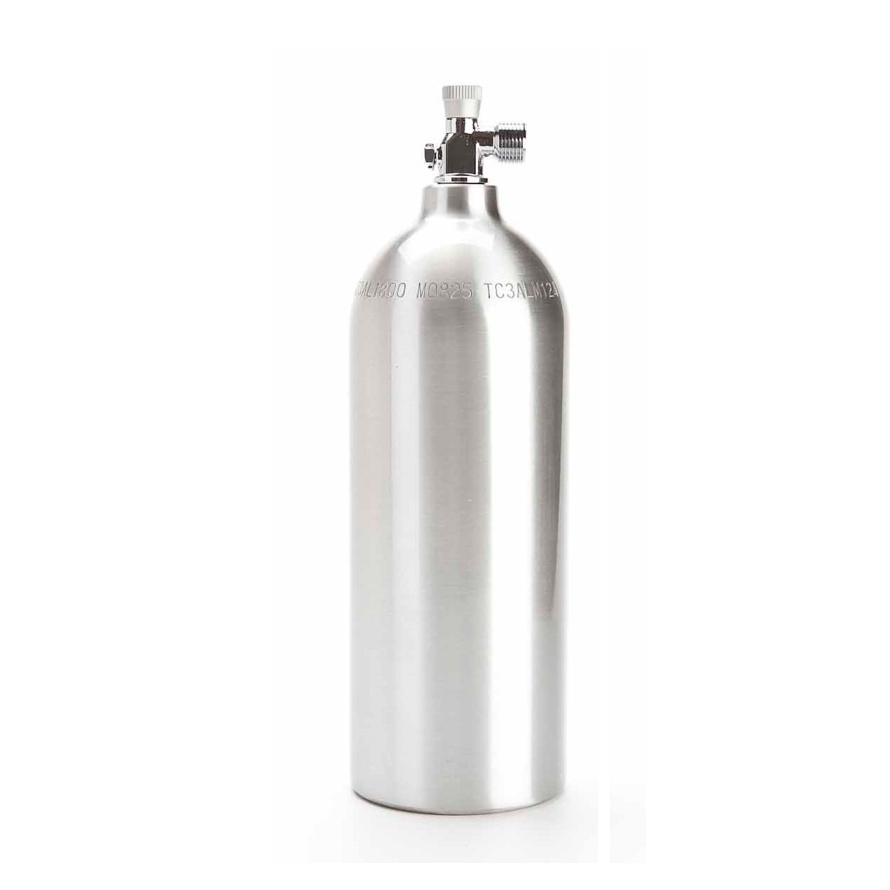 Customized ISO Standard 1800 psi 2000ml Aluminum Cylinders CO2 Air Tank  with on/off Valve