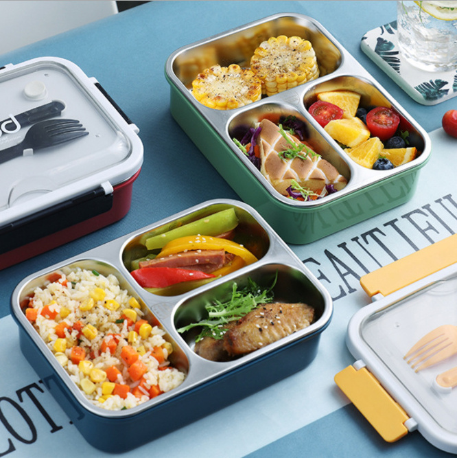 Keep warm tiffin lunch box leak-proof stainless steel 3 compartment thermos bento food packing lunch boxes with lock