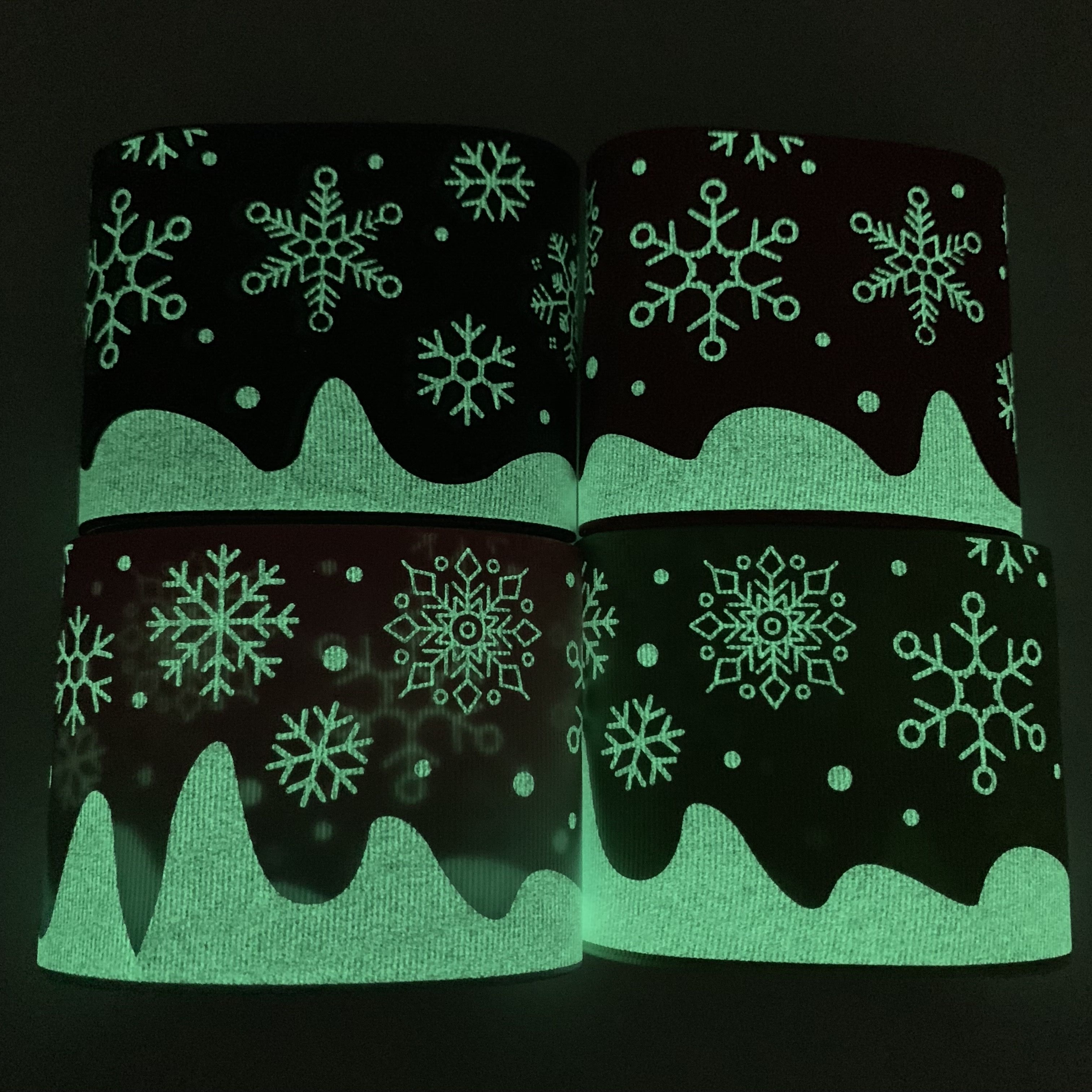 Boca 3 inch 75mm glow in the dark snowflower printed grosgrain ribbon for Christmas DIY crafts bows Decoration ribbon