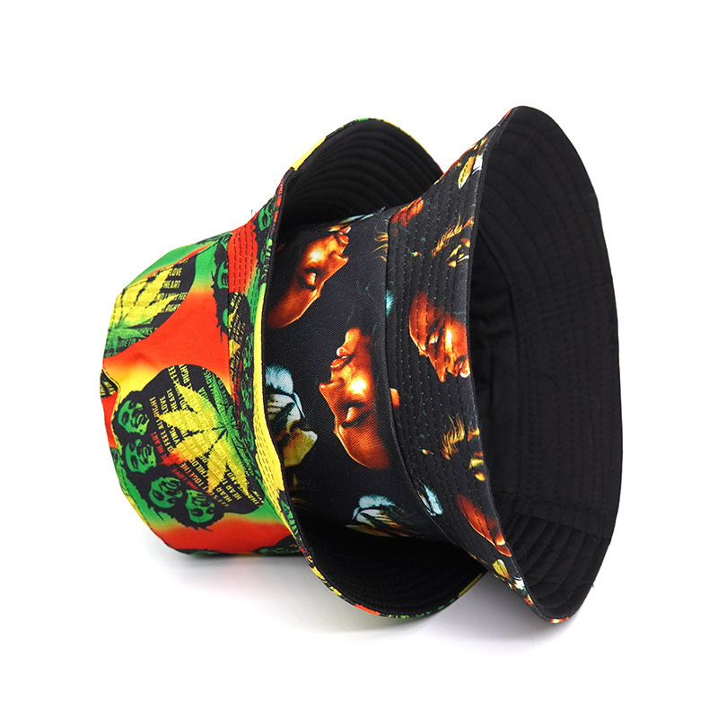 Fashion Hot Beach Travel New  For Men Women Double Side Reversible Cap Jamaica Panama Fisherman Hats Bob Marley Print Bucket Hat