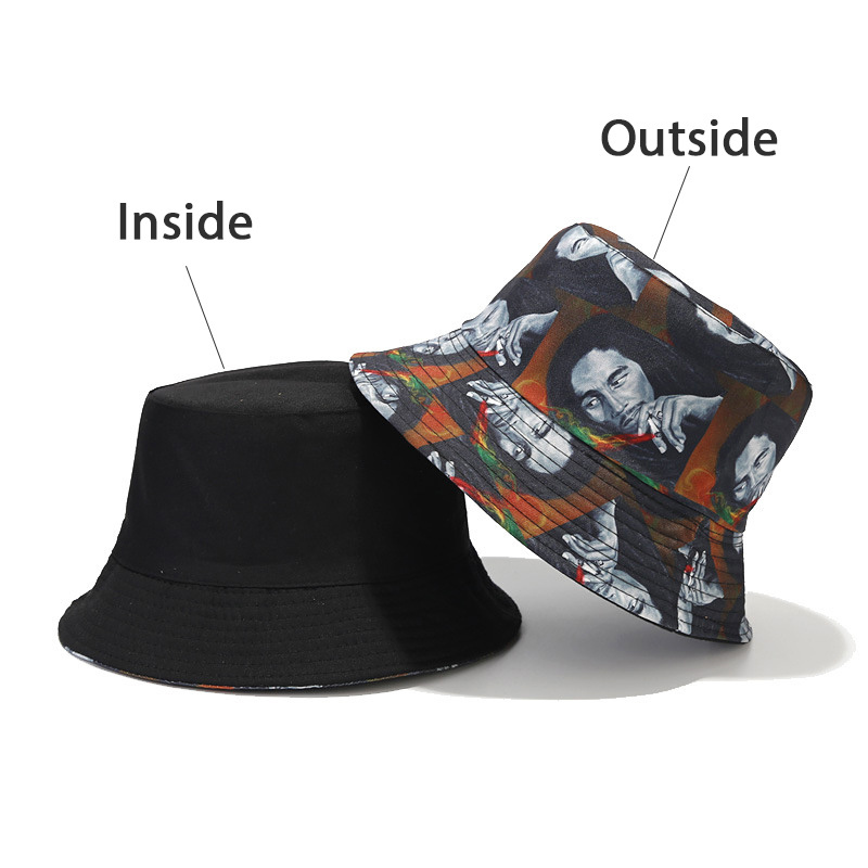 Fashion Hot Beach Travel New  For Men Women Double Side Reversible Cap Jamaica Panama Fisherman Hats Bob Marley Print Bucket Hat